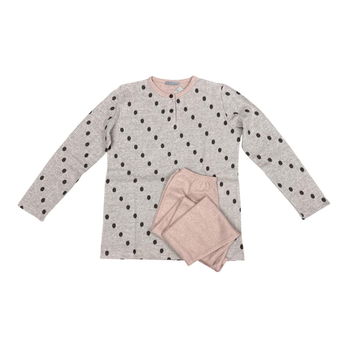 Pigiama donna Fida Lingerie EI2711 in Punto Milano con maglia a pois e pantalone lungo rosa