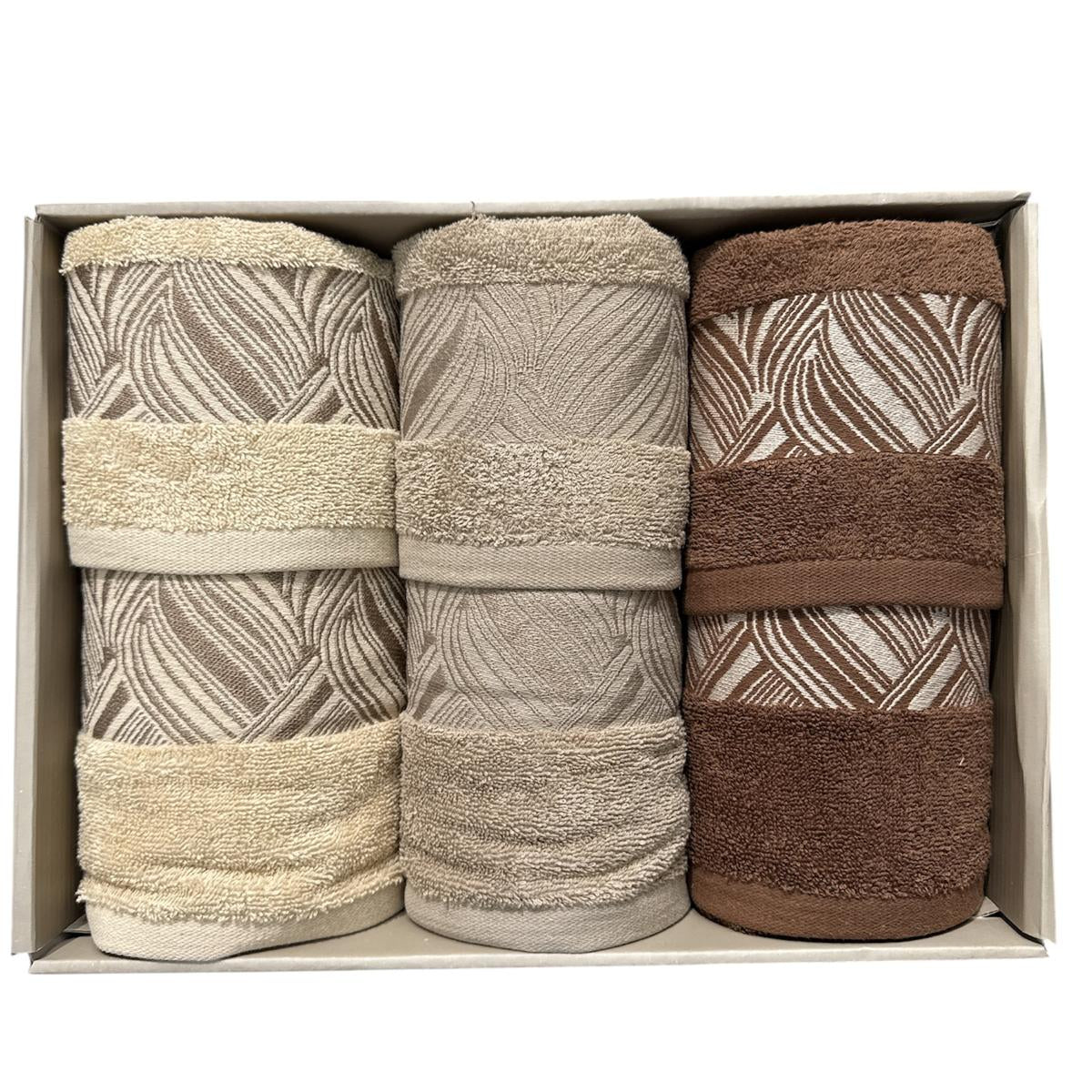Set Ginevra 3+3 in spugna con balza jacquard nei colori panna beige e tortora