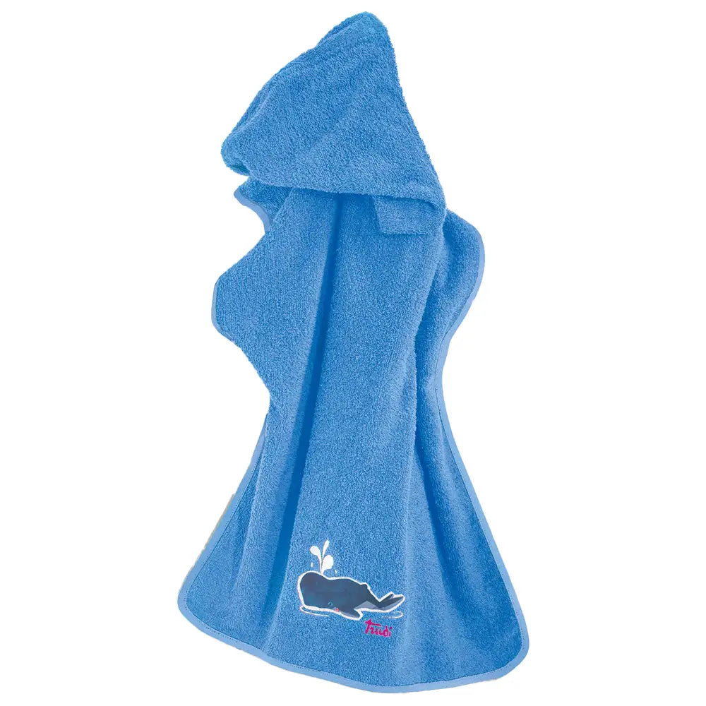 Accappatoio per bambini Sea Life Trudi Home con cappuccio a triangolo, spugna 380 g/m² e decorazione balena