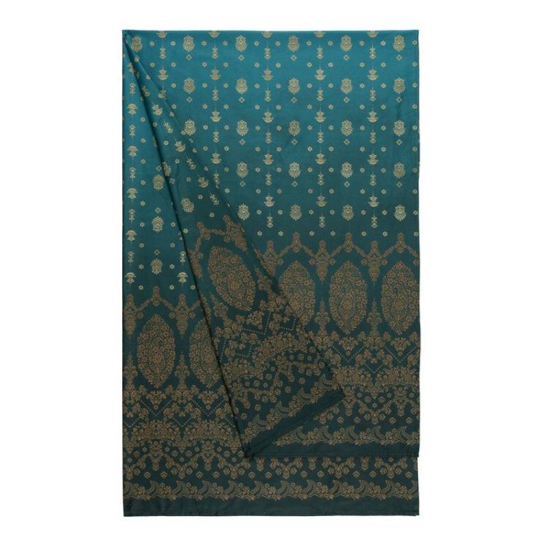 Granfoulard Bassetti Gold Decor V1 verde smeraldo e oro 270x270 cm con balza ornamentale e motivi floreali