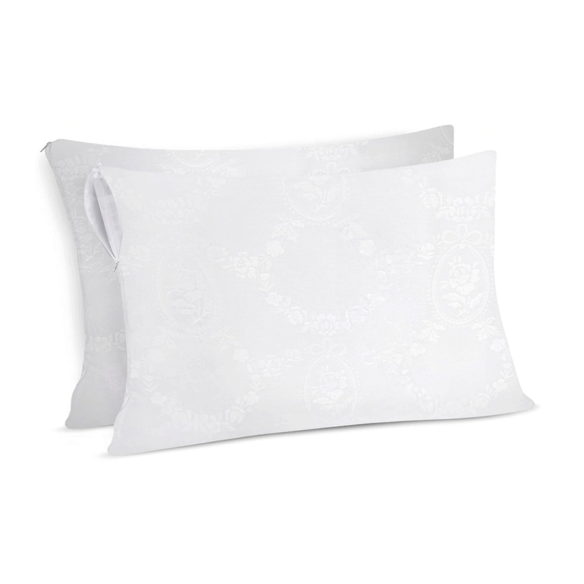 Coppia copriguanciali Daunex Medaglione 50×80 cm in cotone jacquard bianco con cerniera