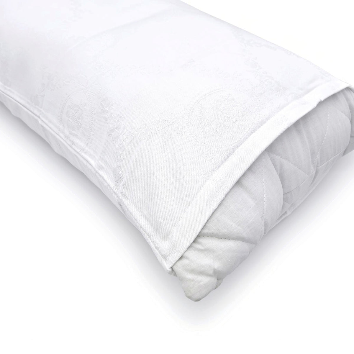 Dettaglio del tessuto jacquard floreale e della chiusura con cerniera del copriguanciale Daunex Medaglione