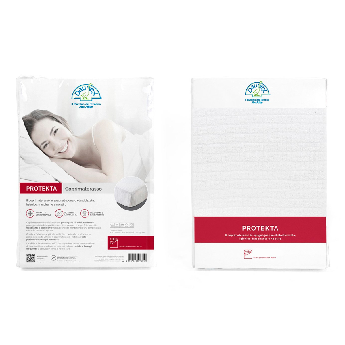 Confezione originale del coprimaterasso Daunex Protekta in jacquard elasticizzato