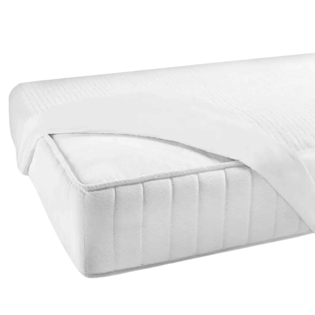 Coprimaterasso Gabel Comfort Nottetempo in spugna jacquard di puro cotone bianco applicato al materasso