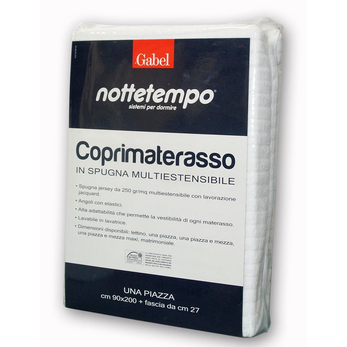 Confezione originale coprimaterasso Gabel Nottetempo in spugna jersey multiestensibile