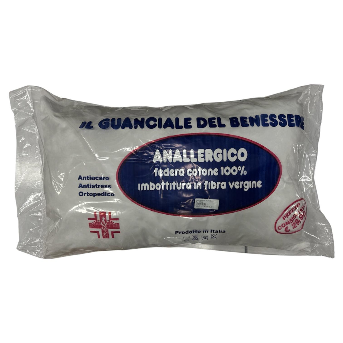Guanciale anallergico LGA con federa 100% cotone e imbottitura in fibra vergine nella confezione originale