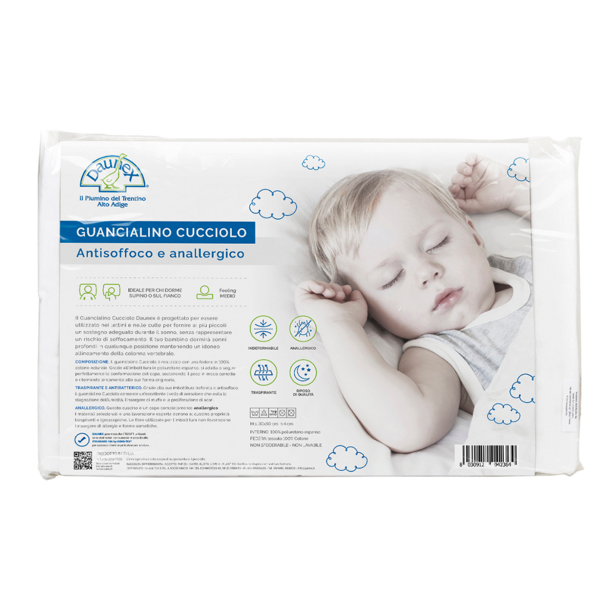 Confezione originale guancialino Cucciolo Daunex antisoffoco e anallergico 30x50 cm