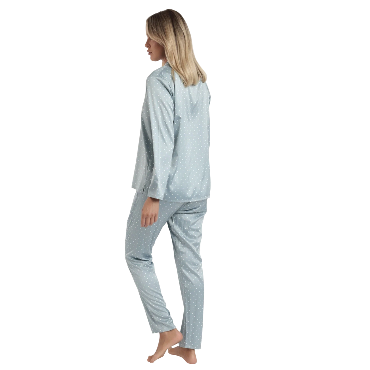 Vista posteriore del pigiama Admas 62649 azzurro a pois con pantaloni lunghi