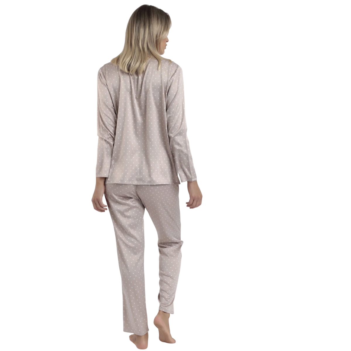 Vista posteriore del pigiama donna Admas 62649 beige rosato con pois bianchi