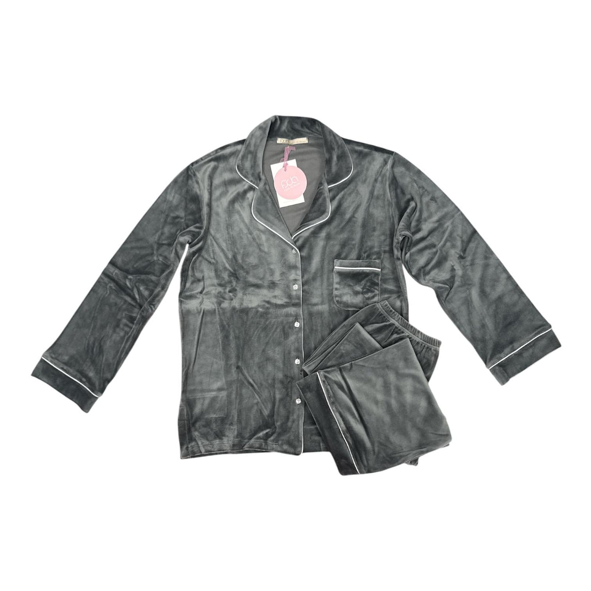 Pigiama donna Fida Lingerie I2780 grigio effetto velluto con camicia aperta, bottoni e pantalone lungo
