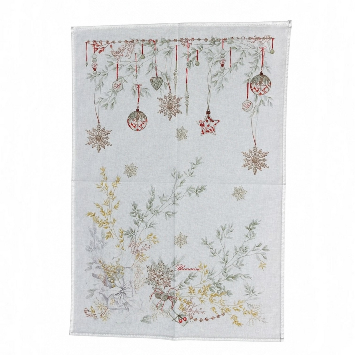 Strofinaccio da cucina Bianco Natale Blumarine in puro cotone 50x70 cm con decorazioni natalizie